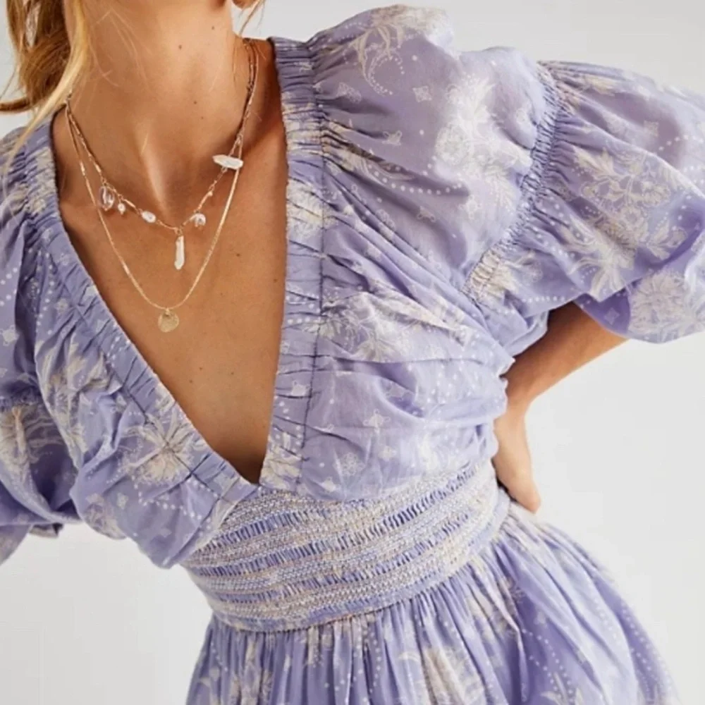 Free People Golden Hour Maxi Flowy Floral Sun Dress in Lavender Combo | Large - Picture 5 of 10